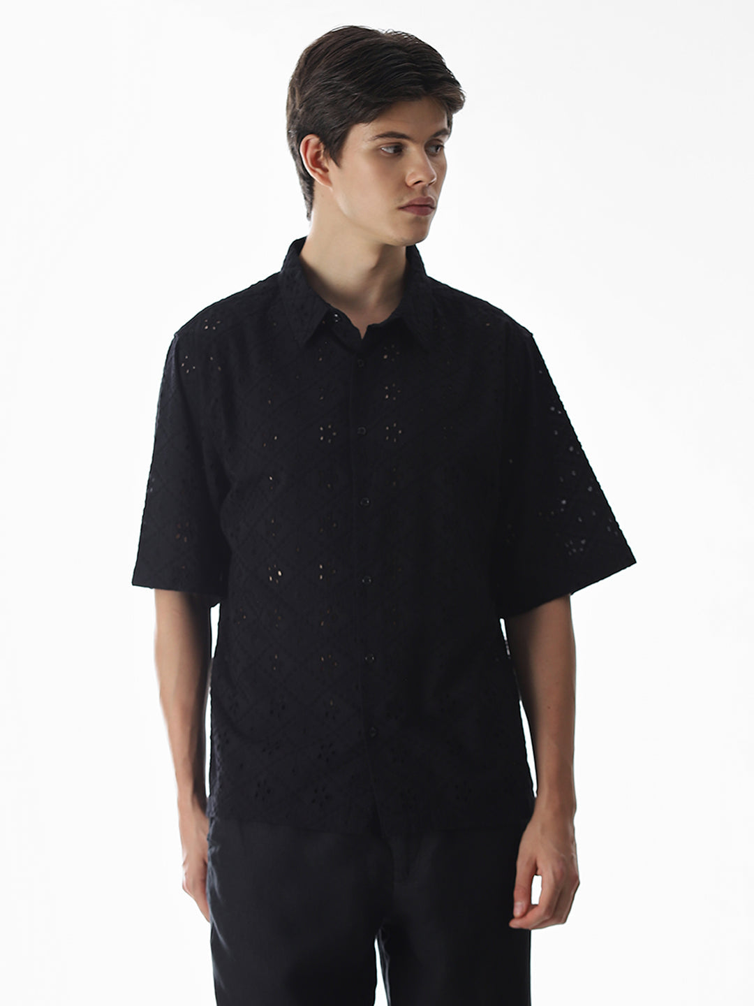 Black Embroidered Oversized Shirt