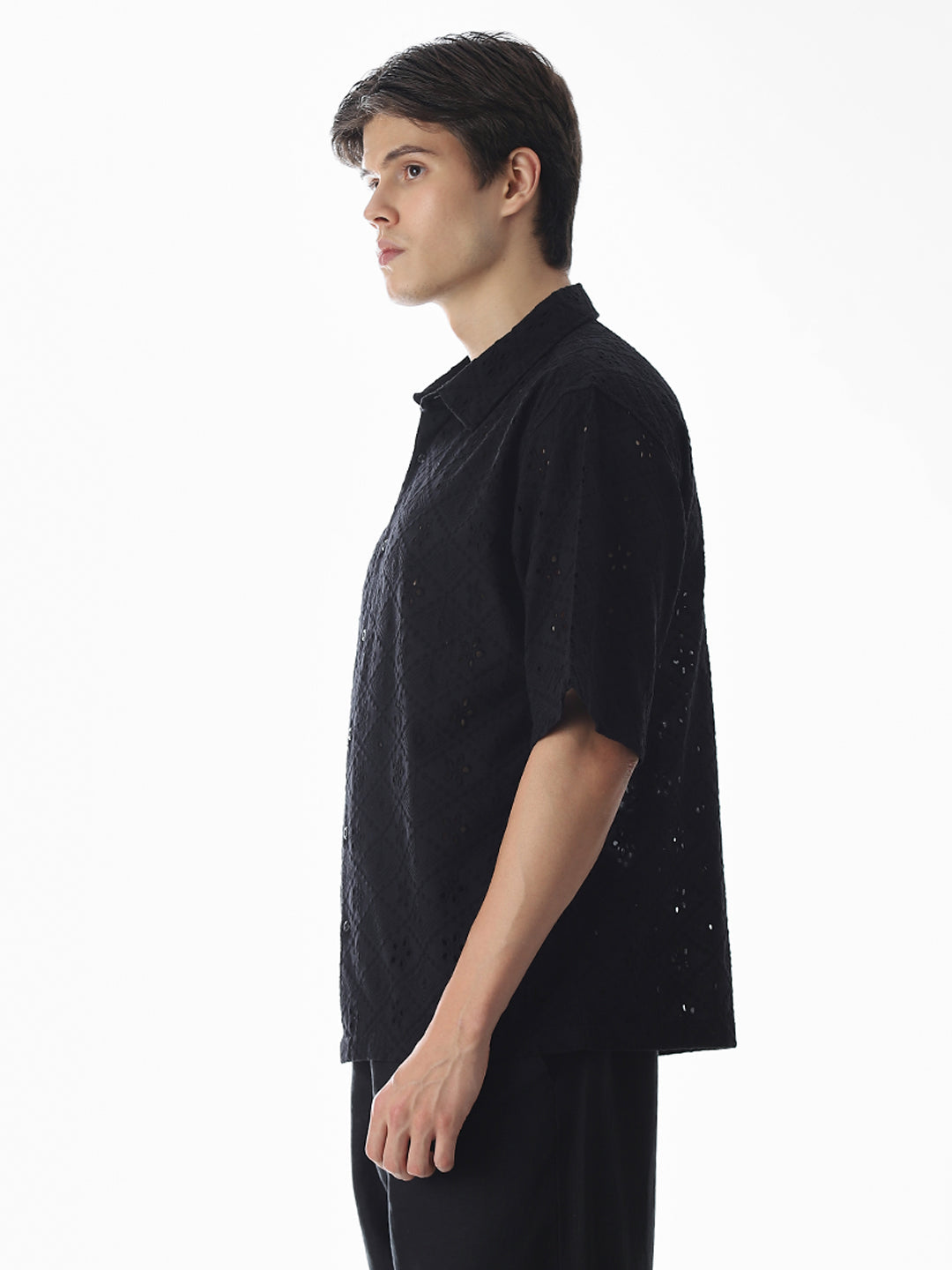 Black Embroidered Oversized Shirt