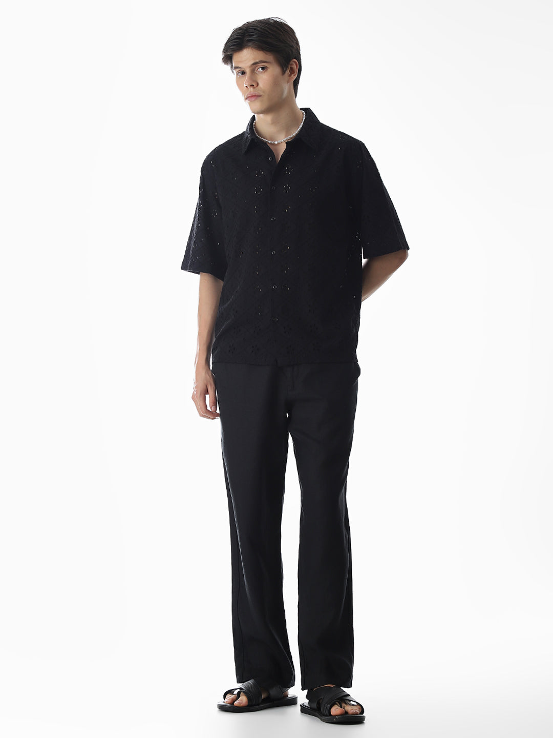 Black Embroidered Oversized Shirt