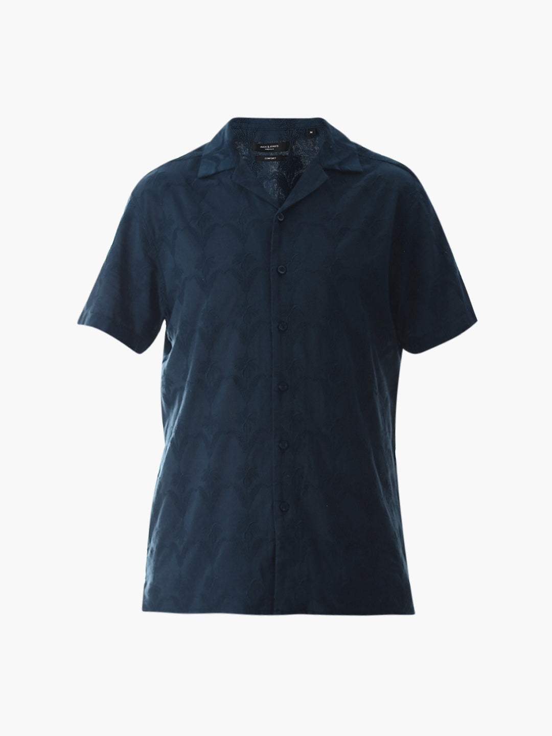 Navy Blue Embroidered Cotton Shirt
