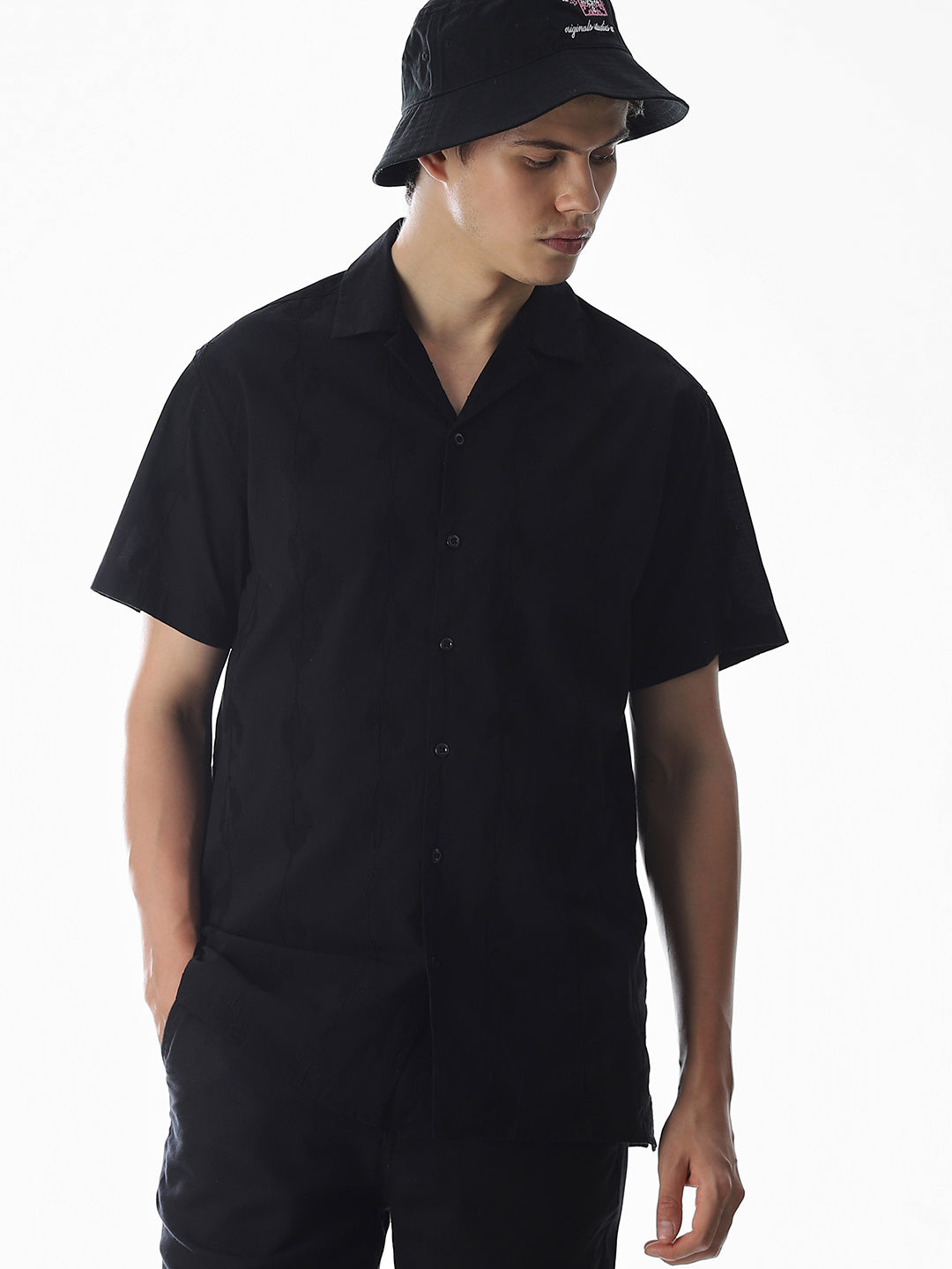 Black Embroidered Cotton Shirt