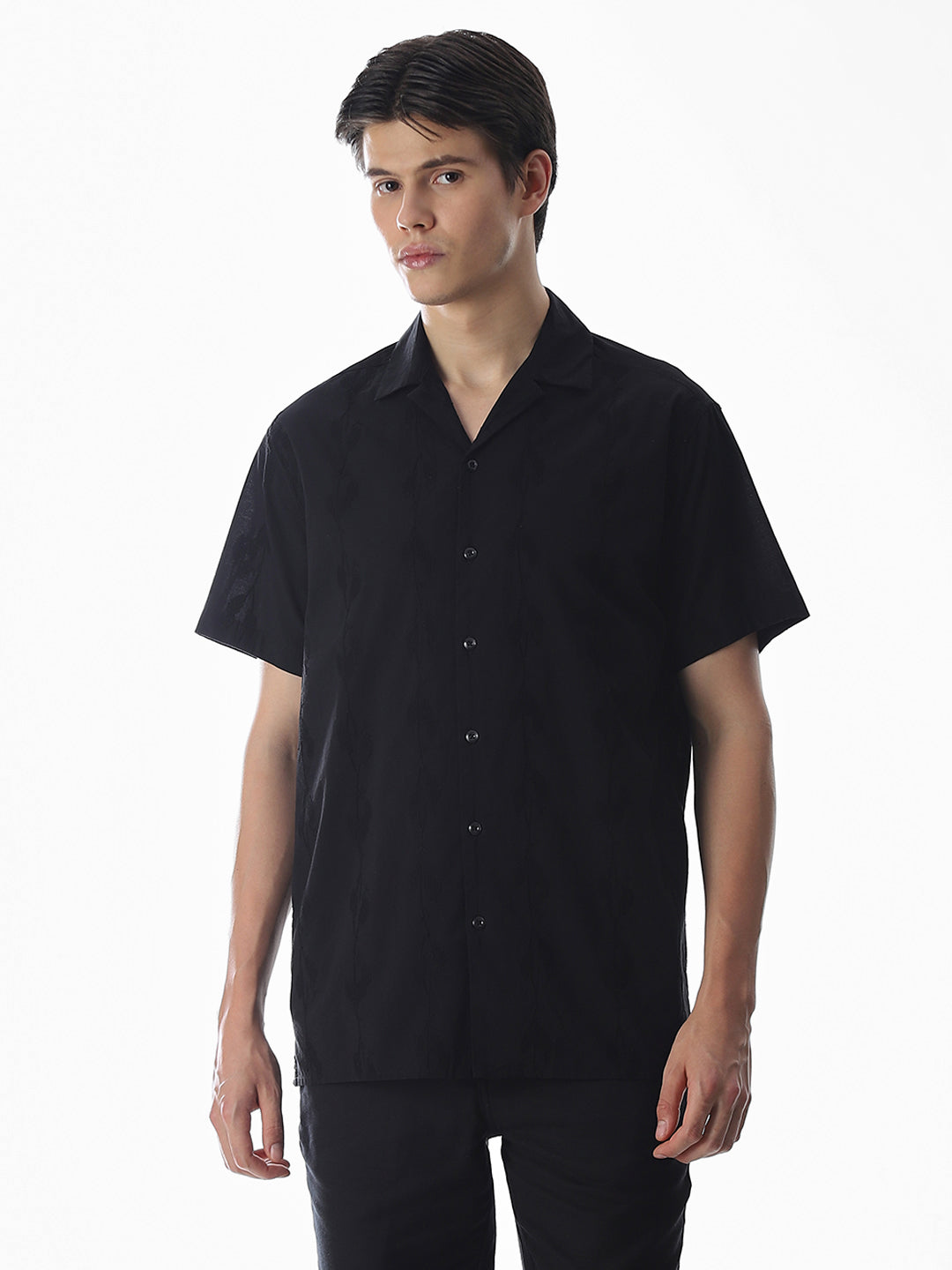 Black Embroidered Cotton Shirt