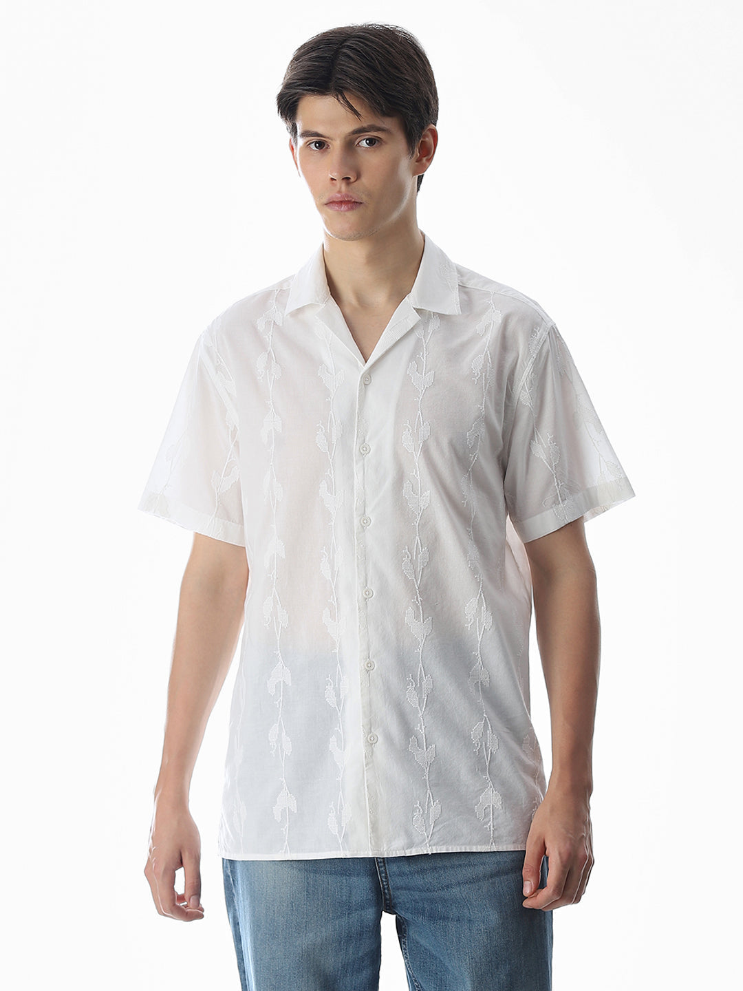 White Embroidered Cotton Shirt