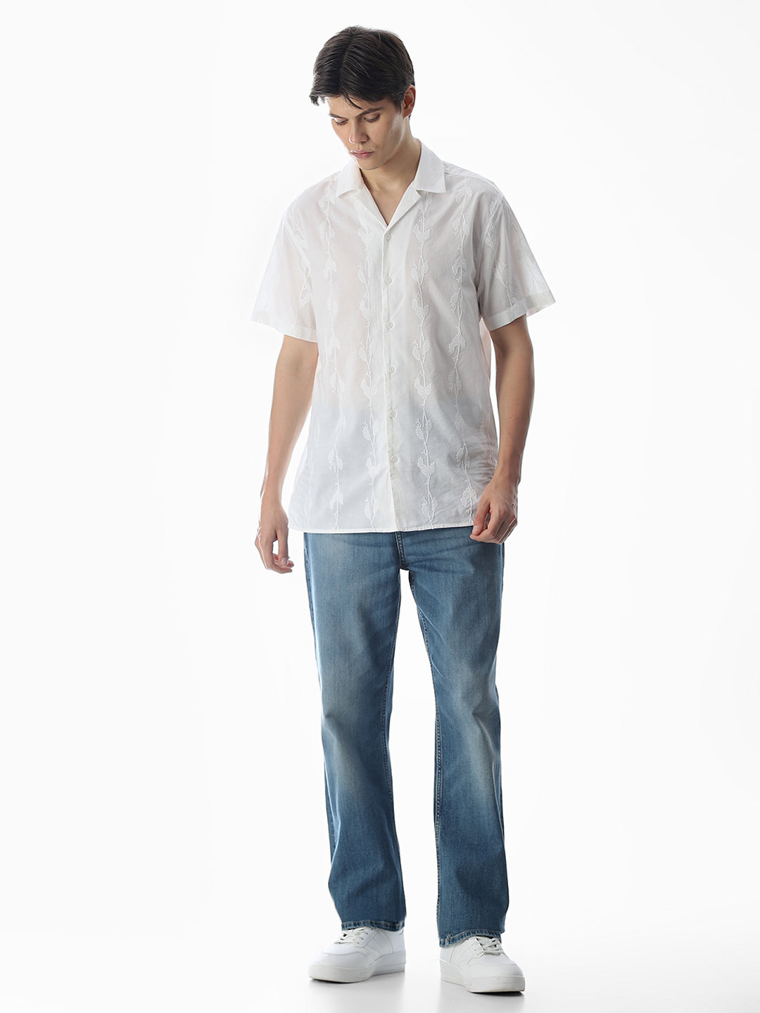 White Embroidered Cotton Shirt