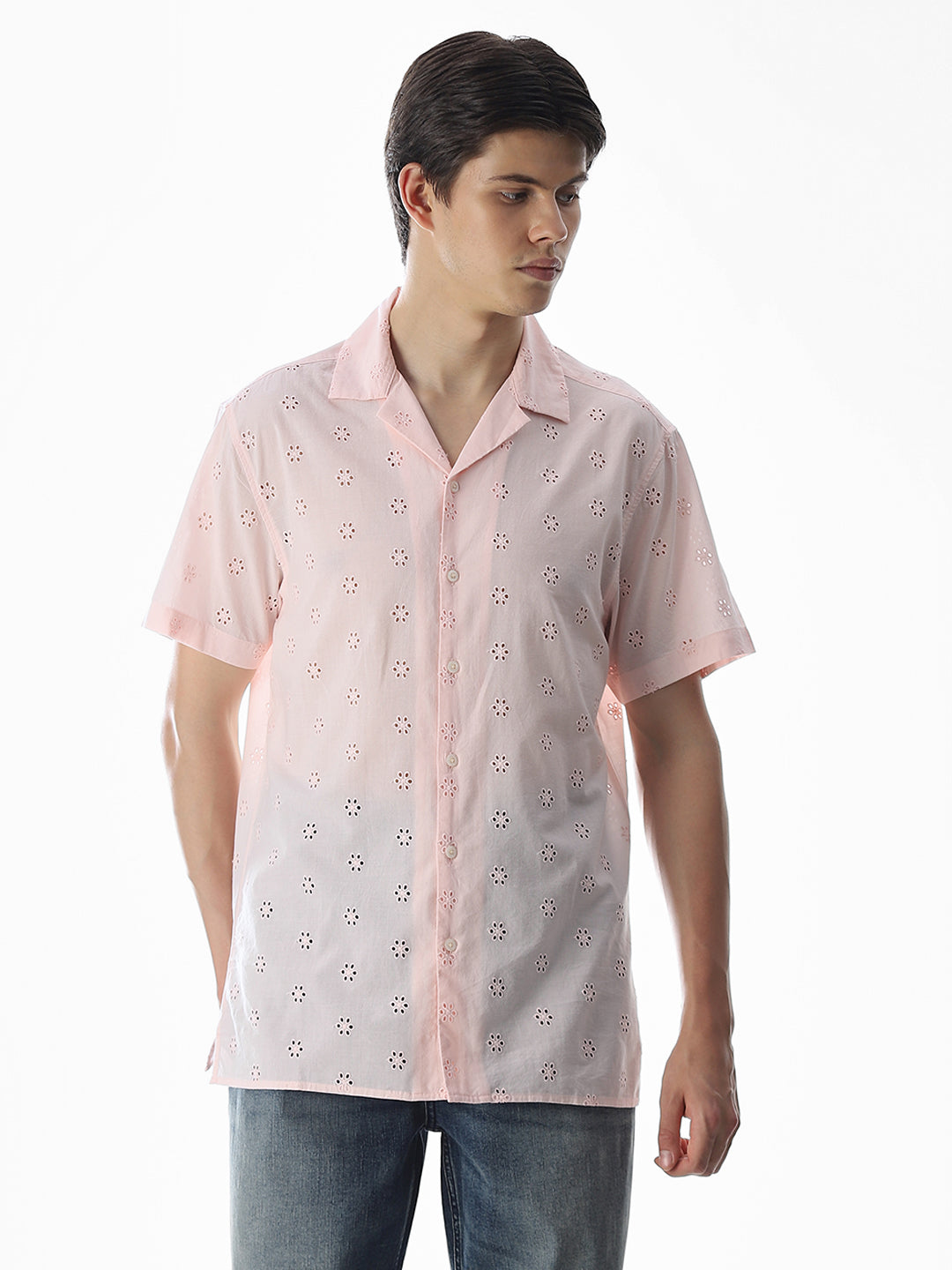 Pink Cut-Work Cotton Shirt