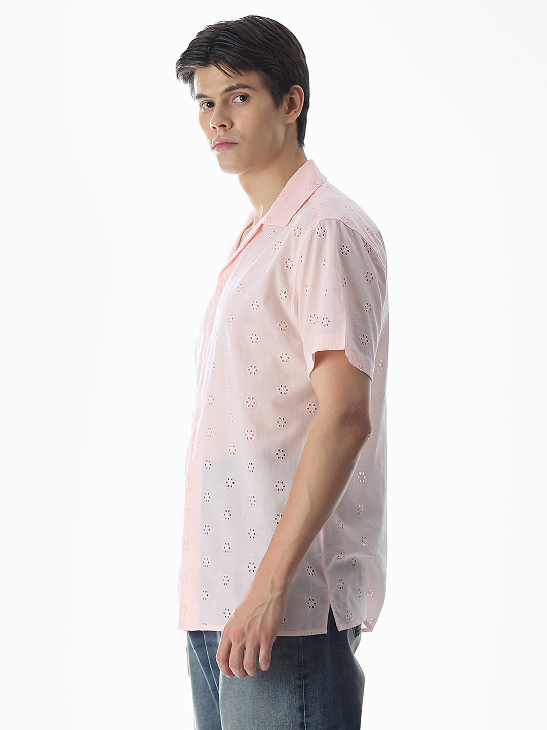 Pink Cut-Work Cotton Shirt