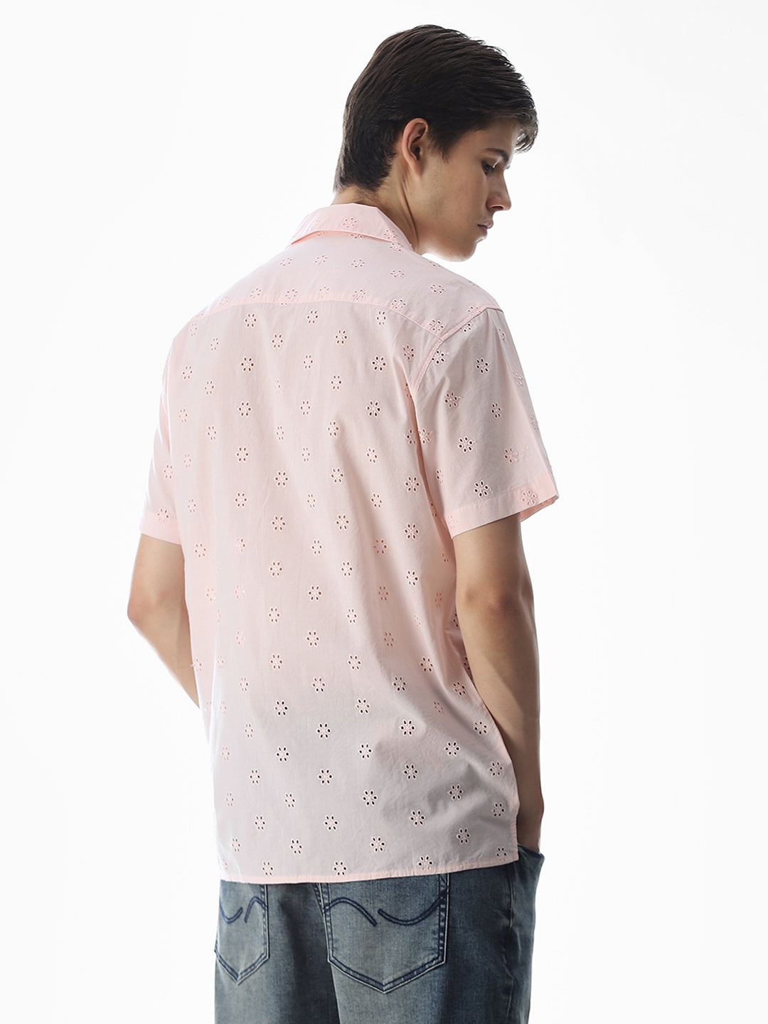 Pink Cut-Work Cotton Shirt
