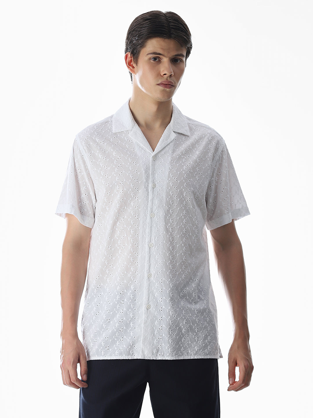 White Cut-Work Cotton Shirt