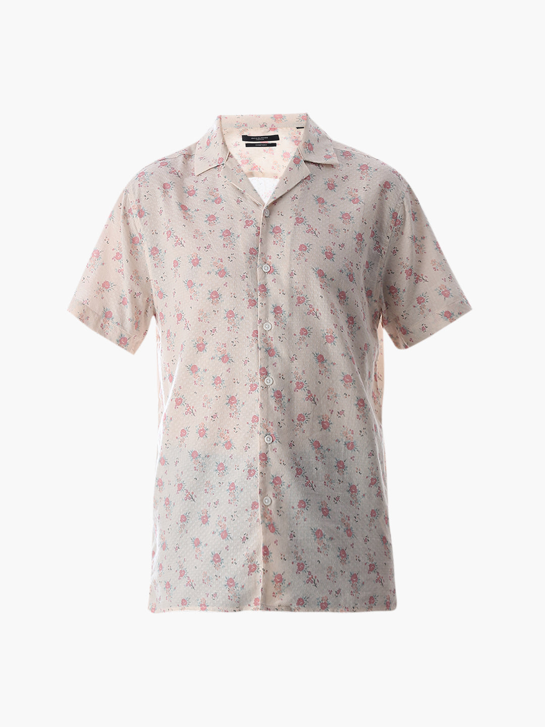 Beige Floral Print Cotton Shirt