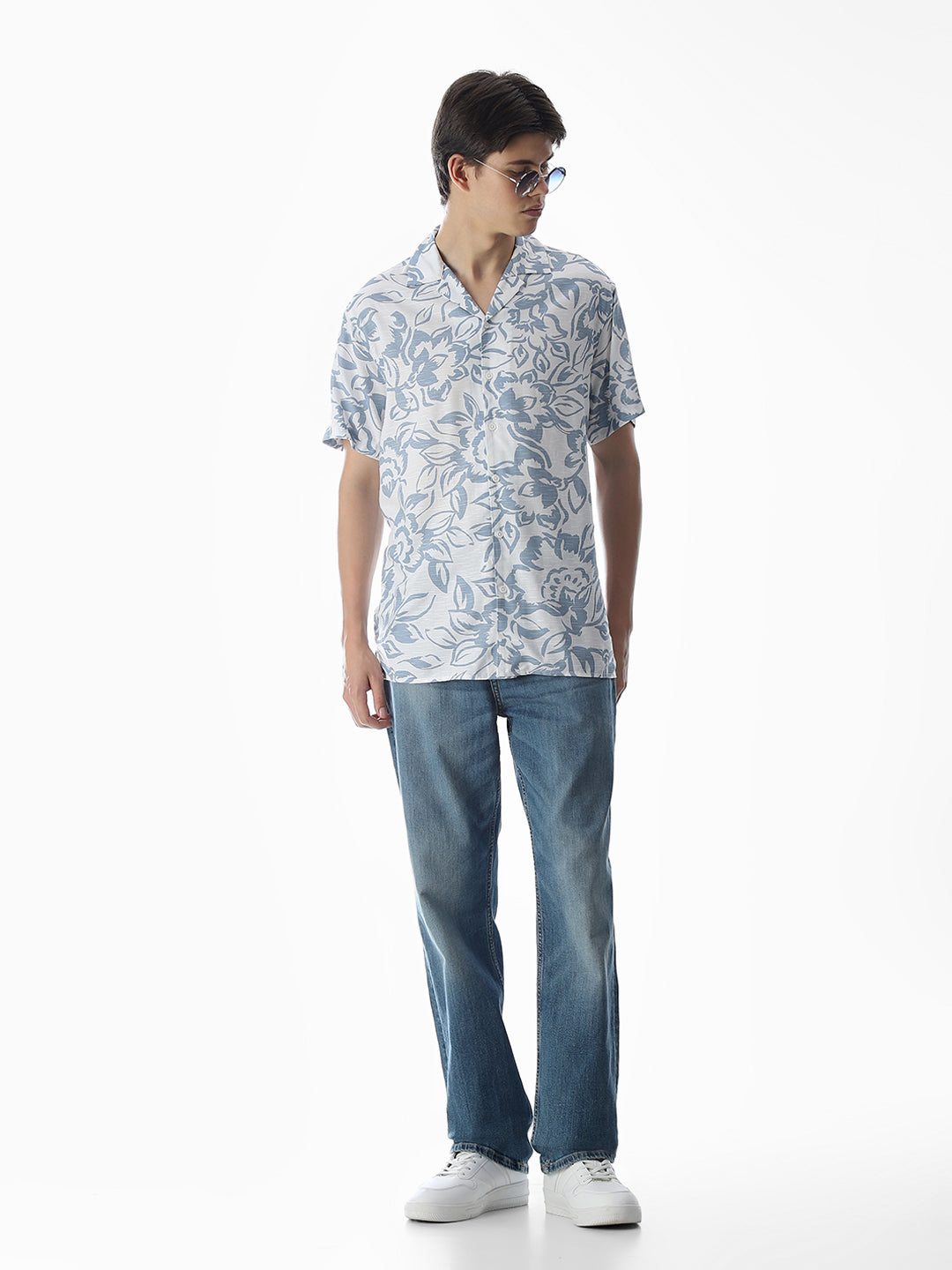 White Printed Comfort Fit Shirt