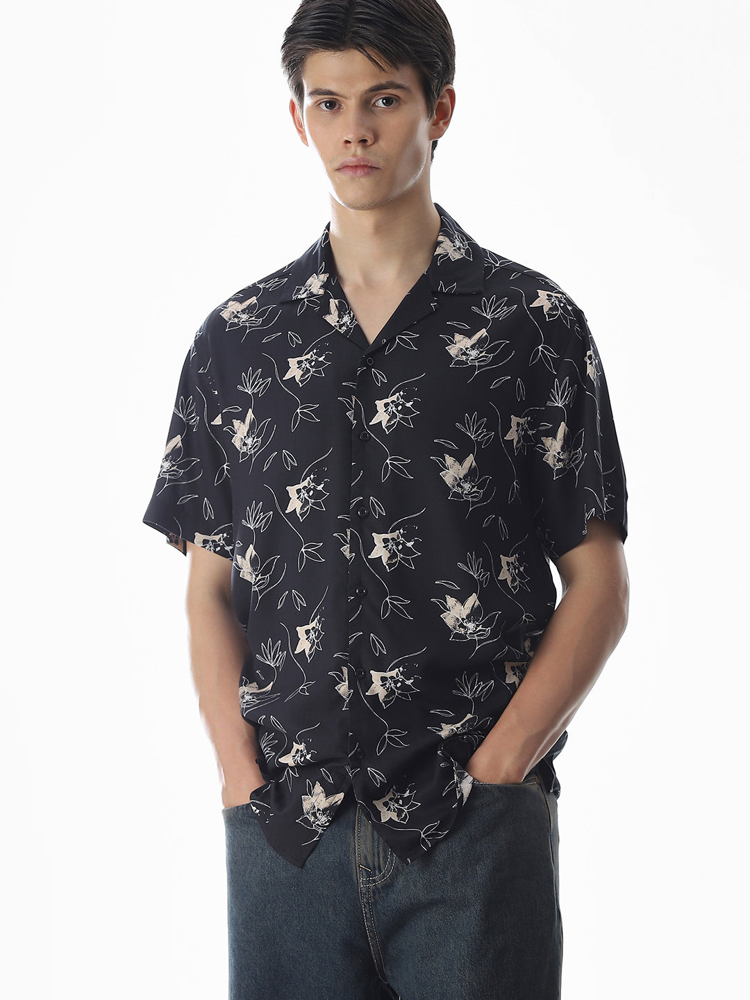 Black Printed Comfort Fit Shirt