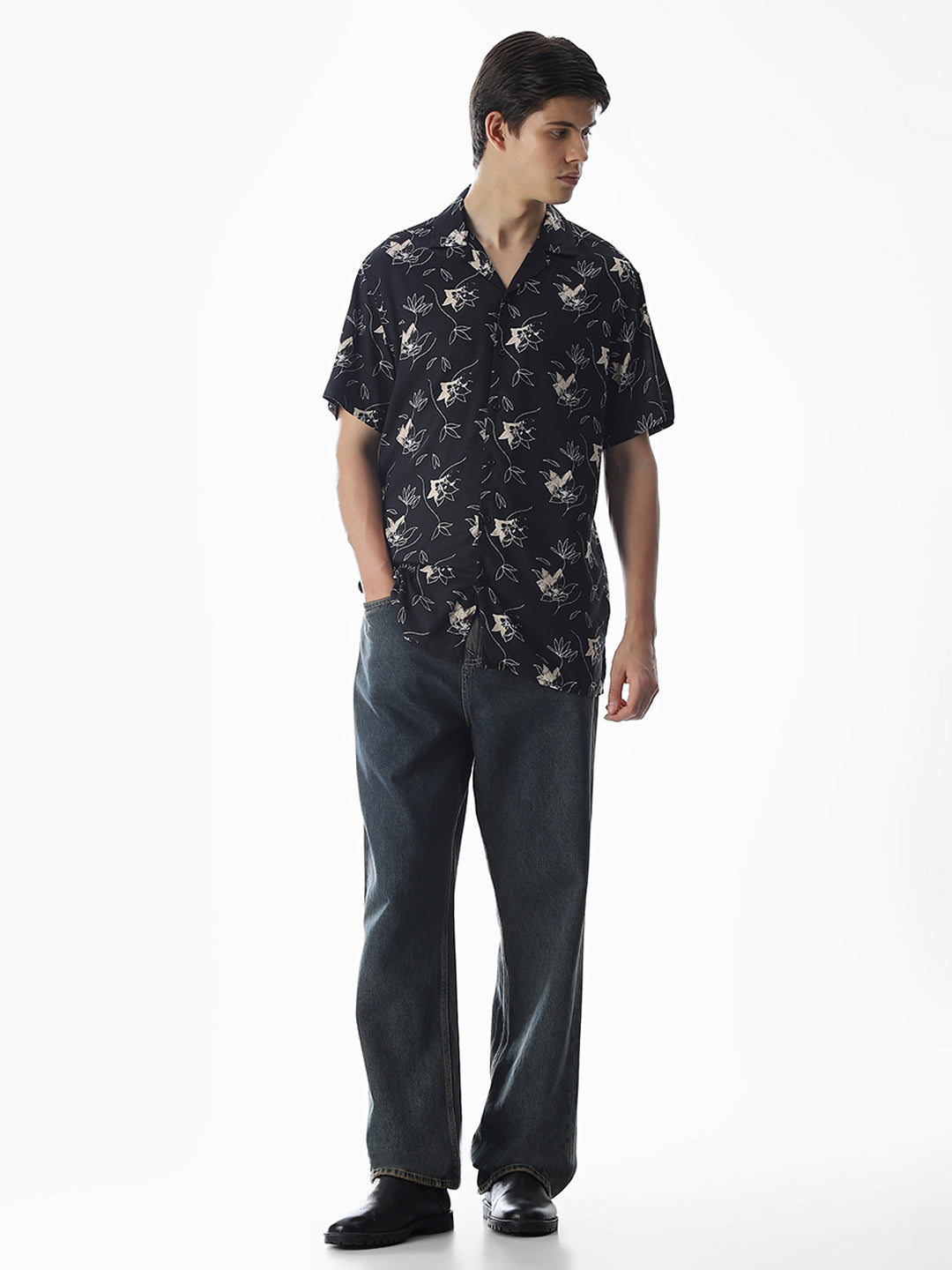 Black Printed Comfort Fit Shirt