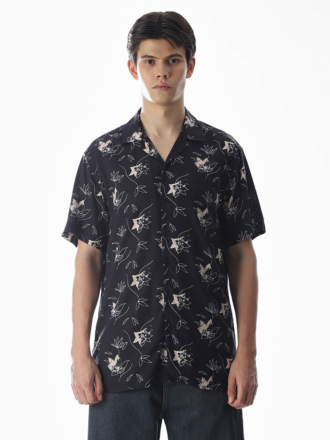 Black Printed Comfort Fit Shirt