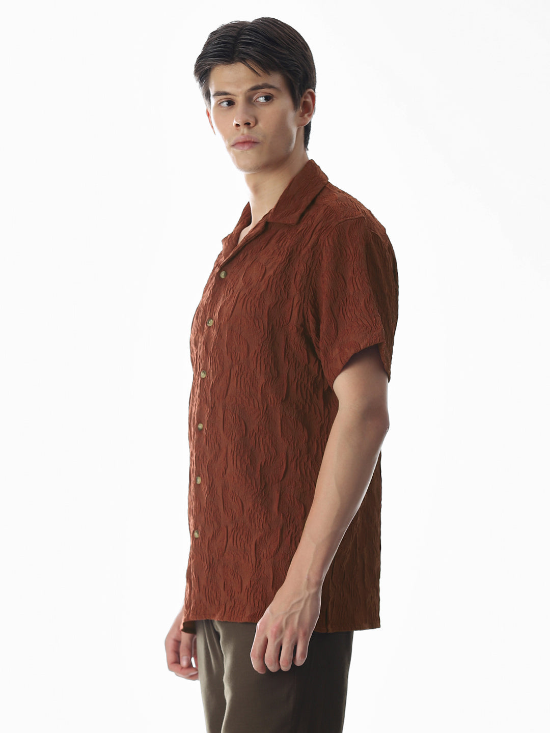 Brown Embroidered Comfort Fit Shirt
