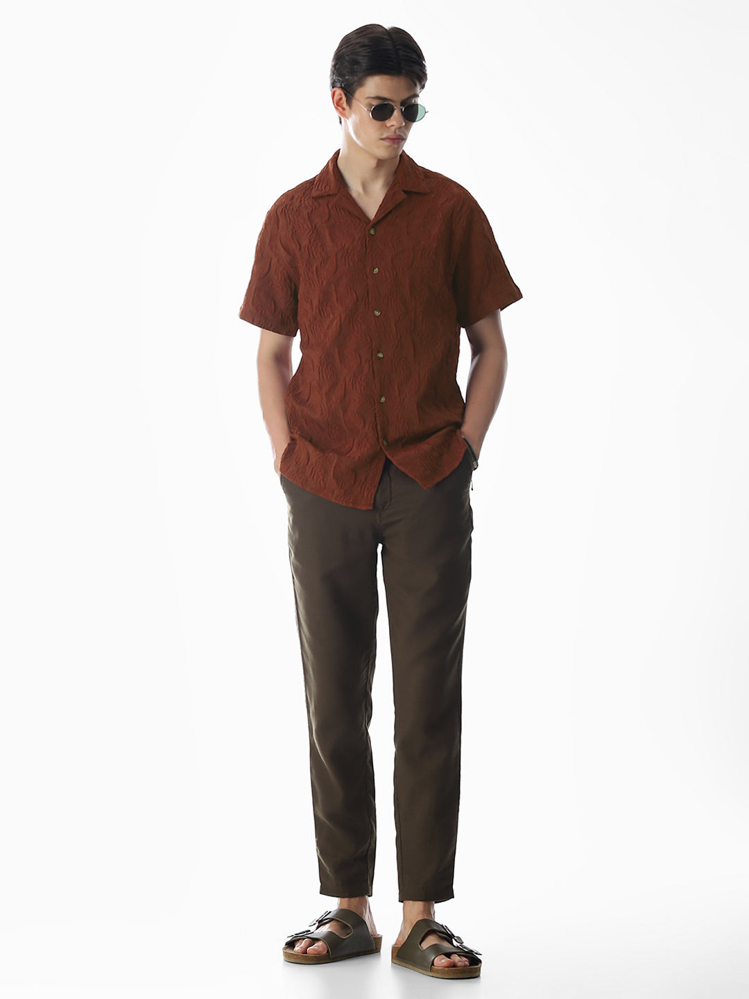 Brown Embroidered Comfort Fit Shirt