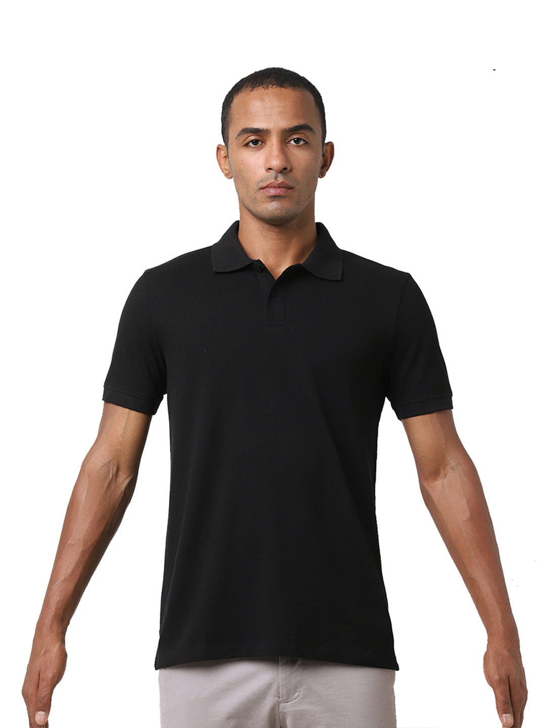Black Cotton Blend Polo