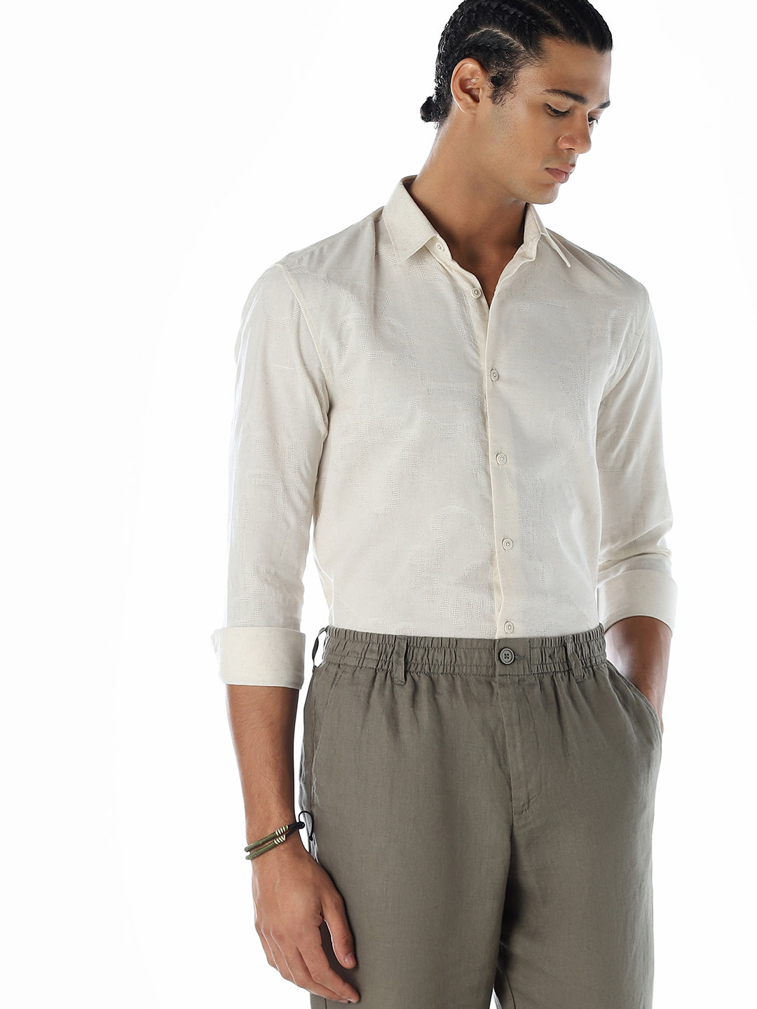 Cotton Beige Slim Fit Shirt