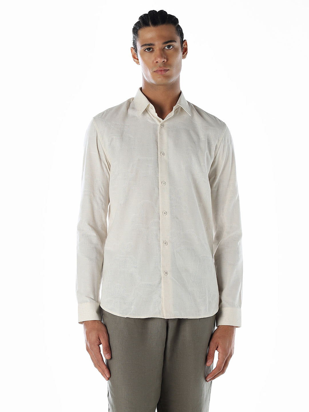 Cotton Beige Slim Fit Shirt