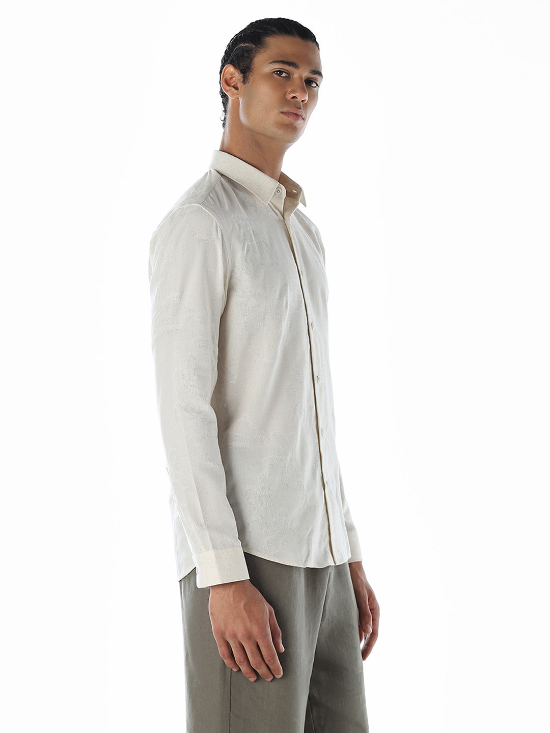 Cotton Beige Slim Fit Shirt