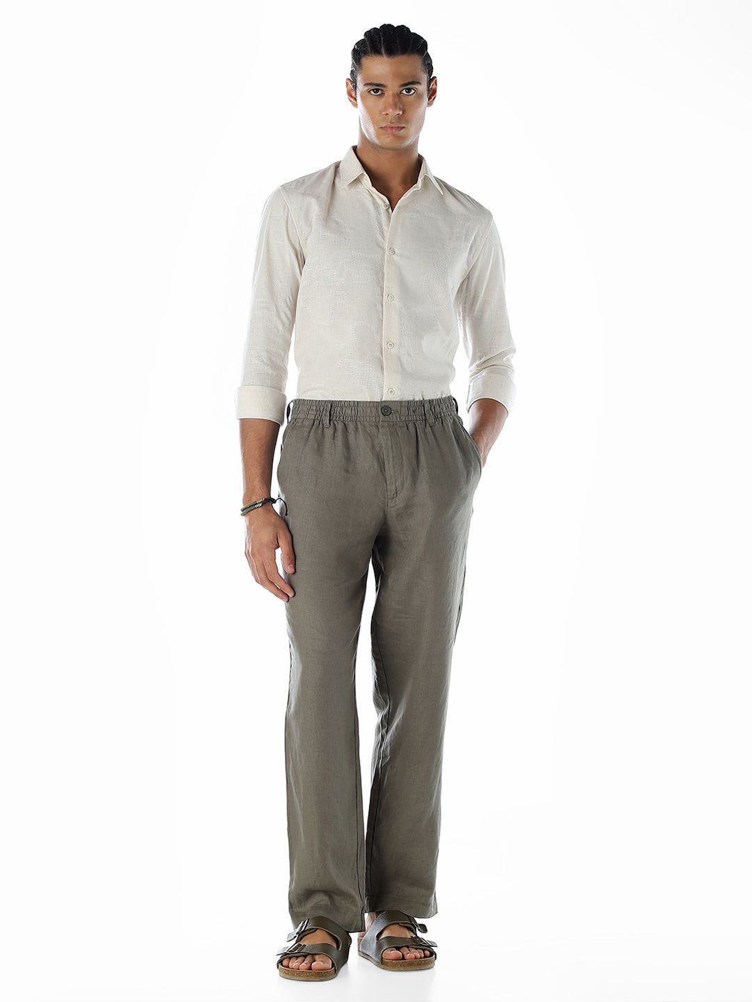 Cotton Beige Slim Fit Shirt