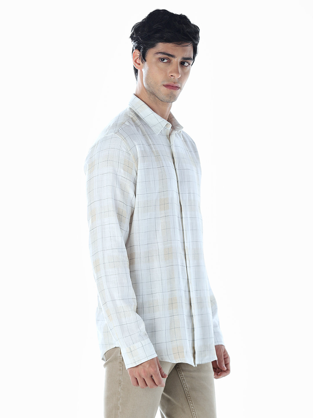 Cotton Linen Blend Check Shirt
