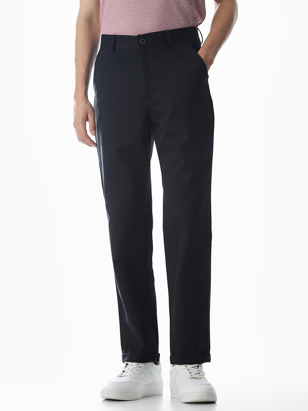 Navy Blue Low Rise Cotton Pants