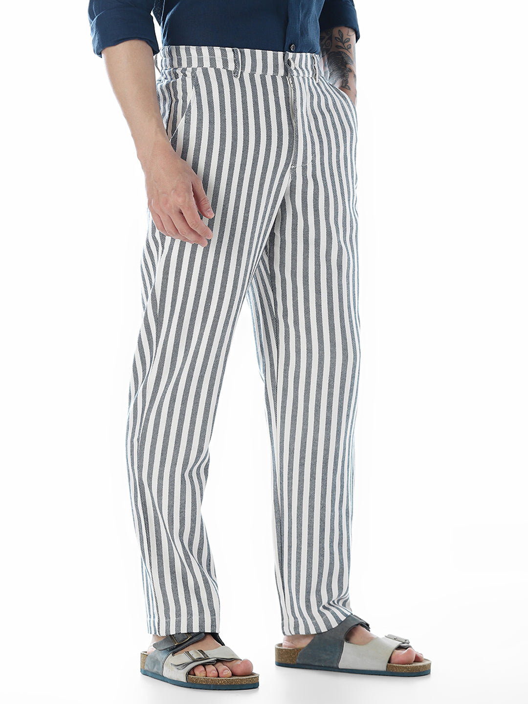 Striped Loose Fit Pants - Blue