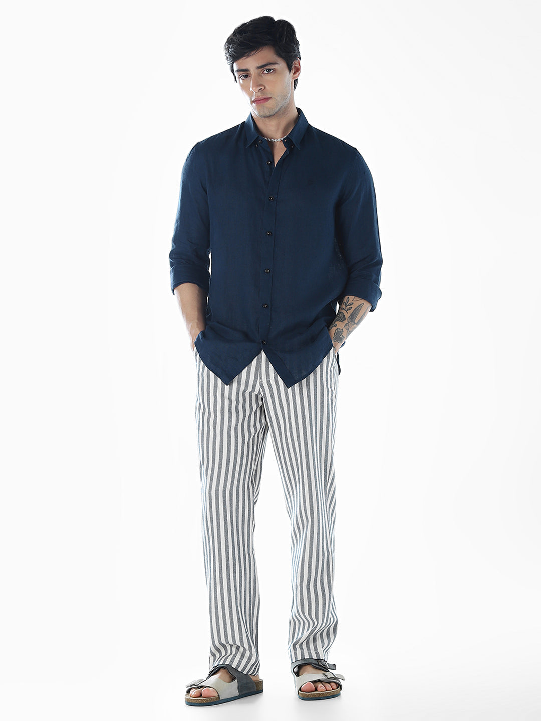 Striped Loose Fit Pants - Blue