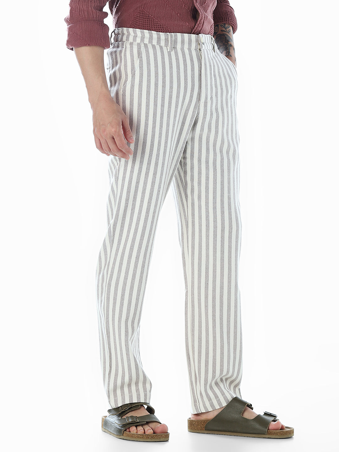 Striped Loose Fit Pants - Beige