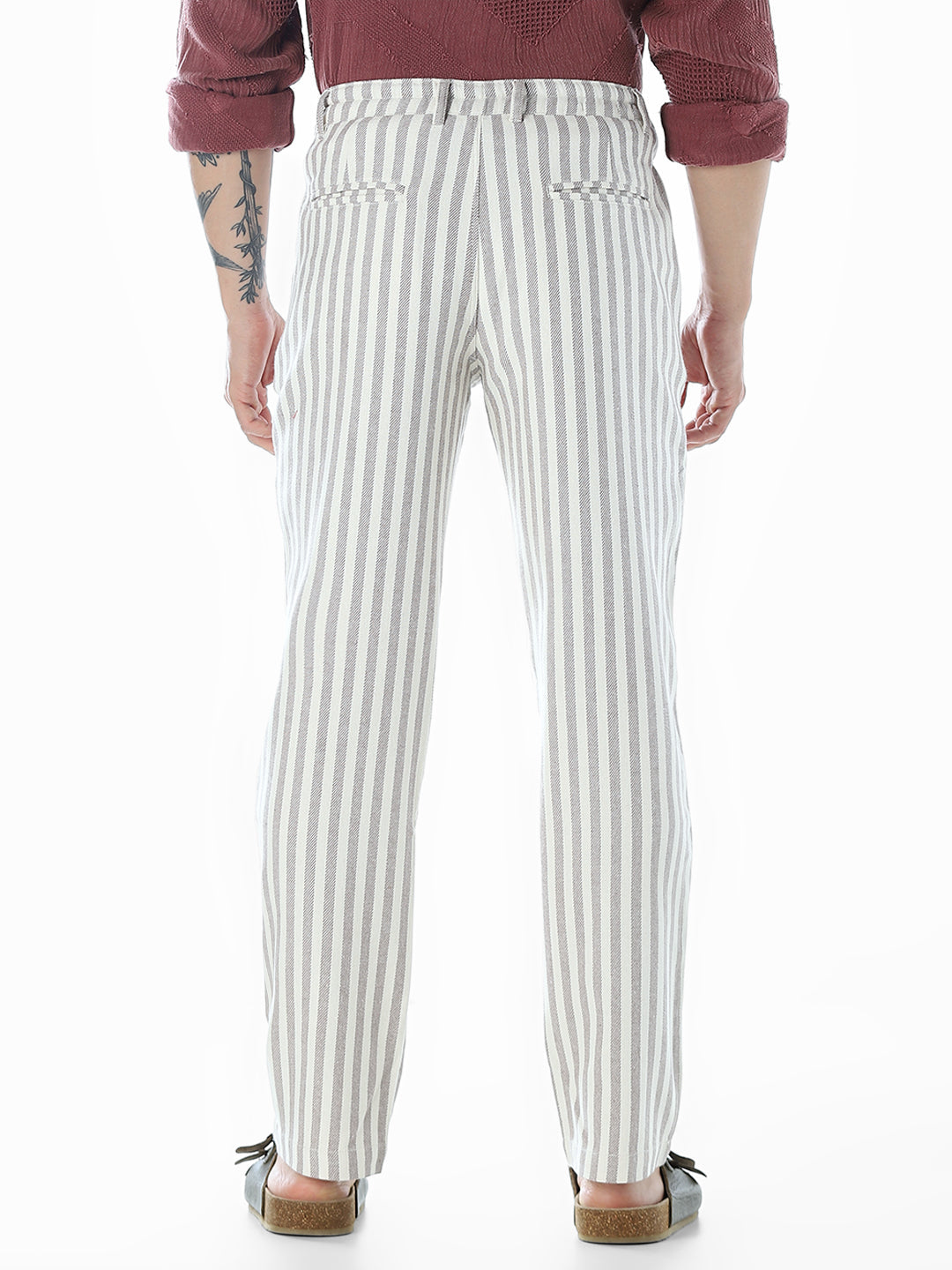 Striped Loose Fit Pants - Beige