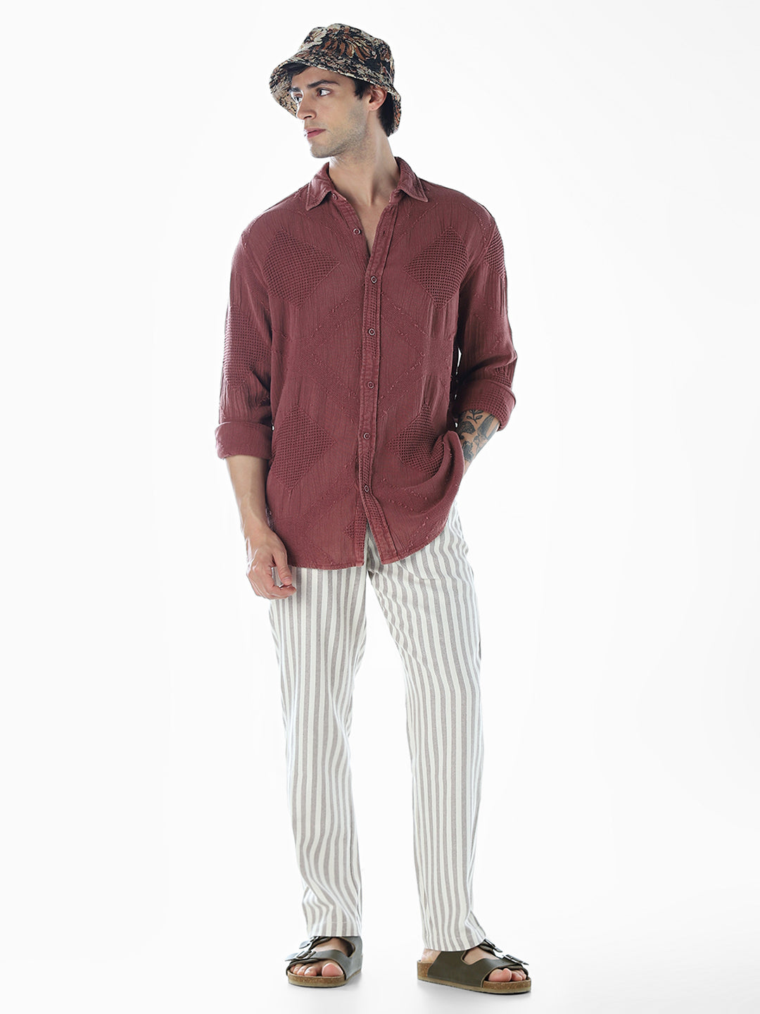 Striped Loose Fit Pants - Beige