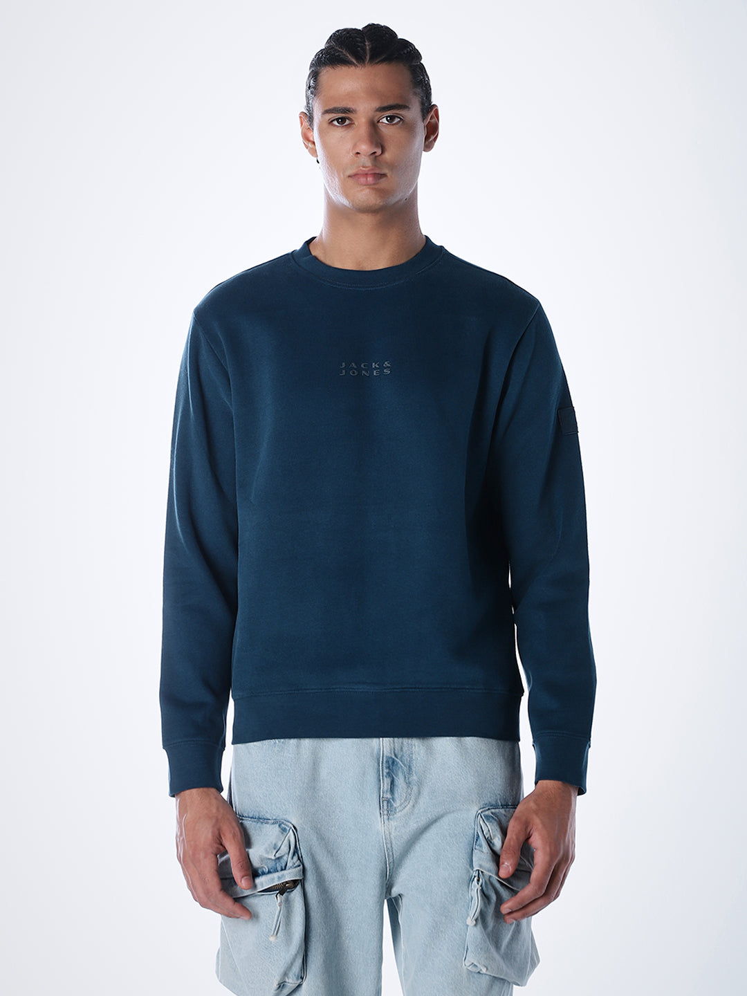 Logo Text Cotton Sweatshirt - Blue