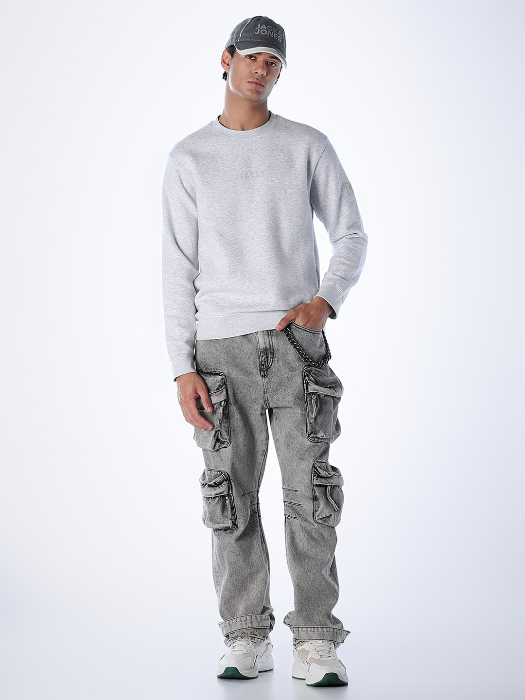 Logo Text Cotton Sweatshirt - Grey