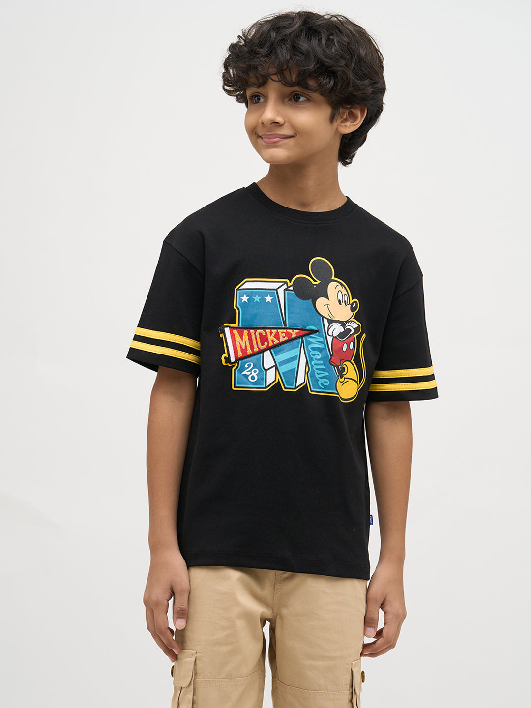 Boys Black Mickey Printed T-shirt