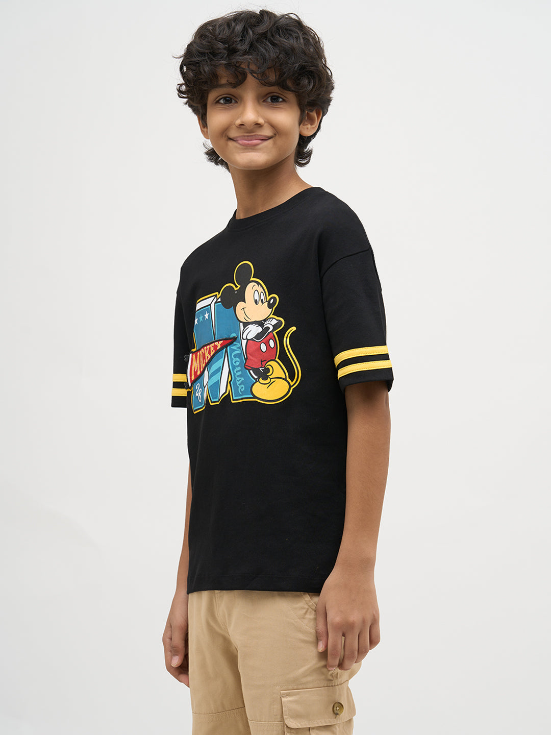 Boys Black Mickey Printed T-shirt