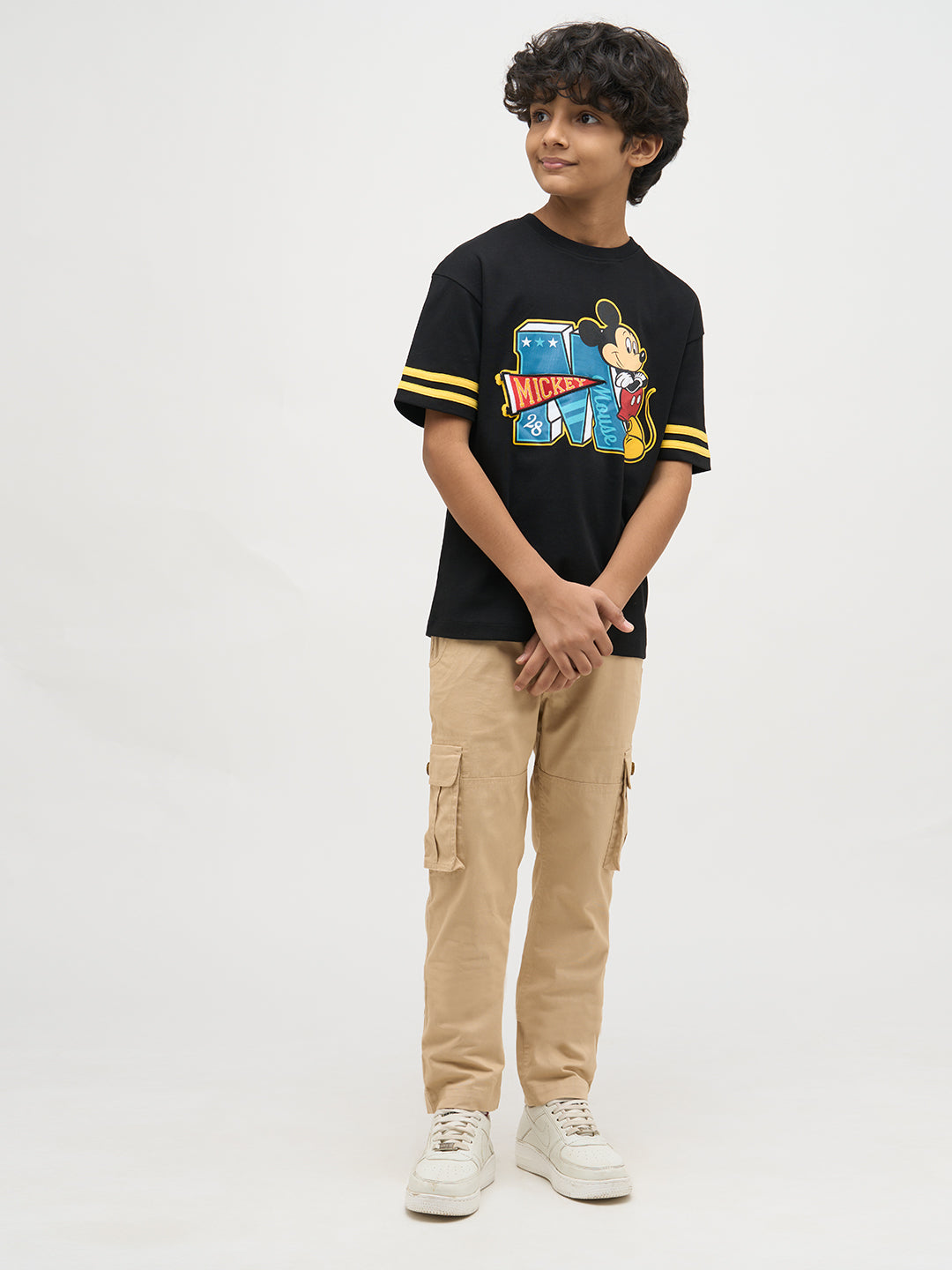 Boys Black Mickey Printed T-shirt