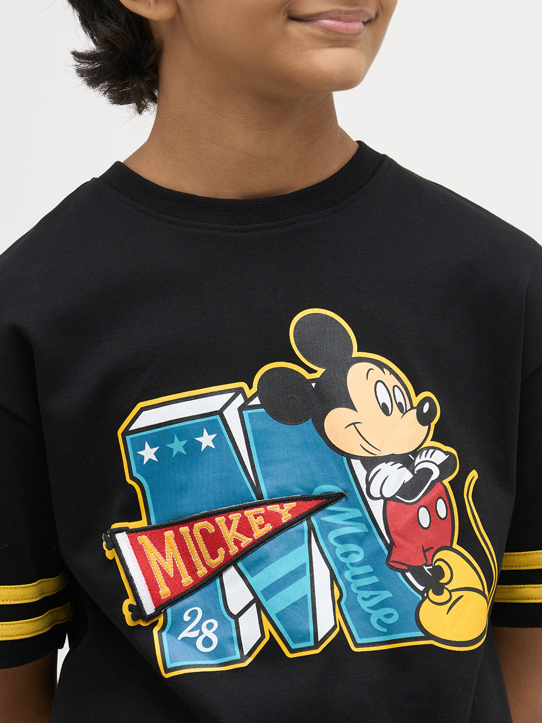 Boys Black Mickey Printed T-shirt