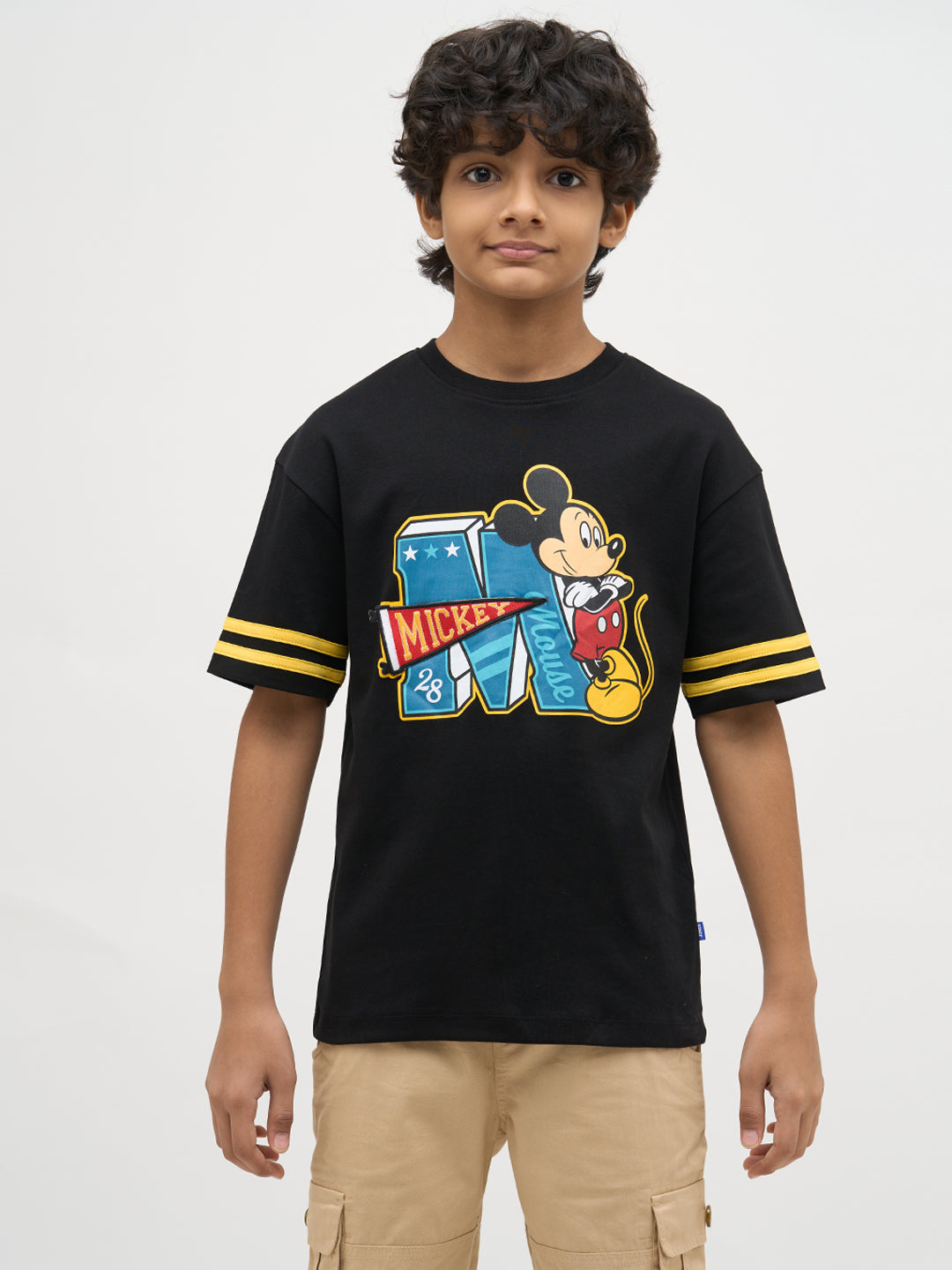 Boys Black Mickey Printed T-shirt