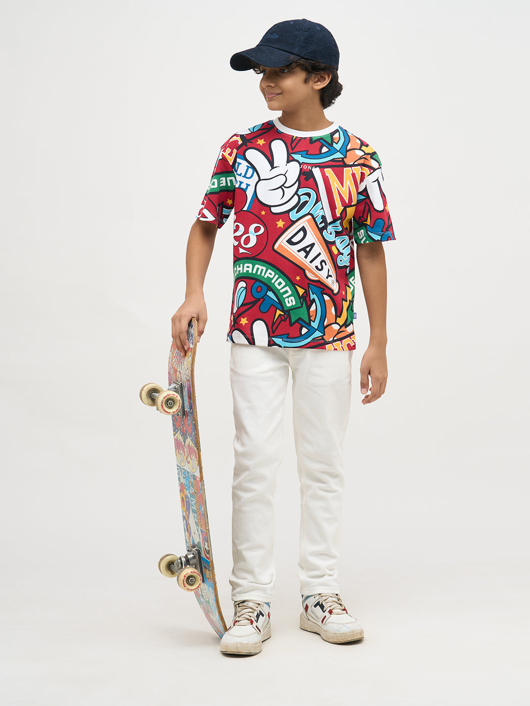 Boys Mickey Printed T-shirt- Red