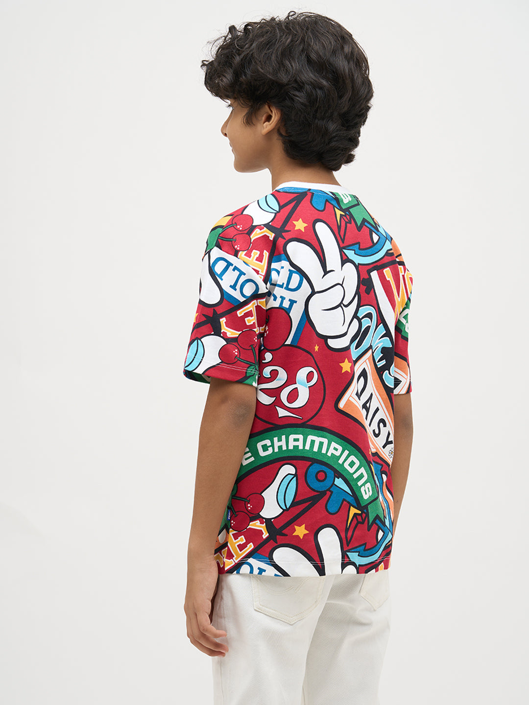 Boys Mickey Printed T-shirt- Red