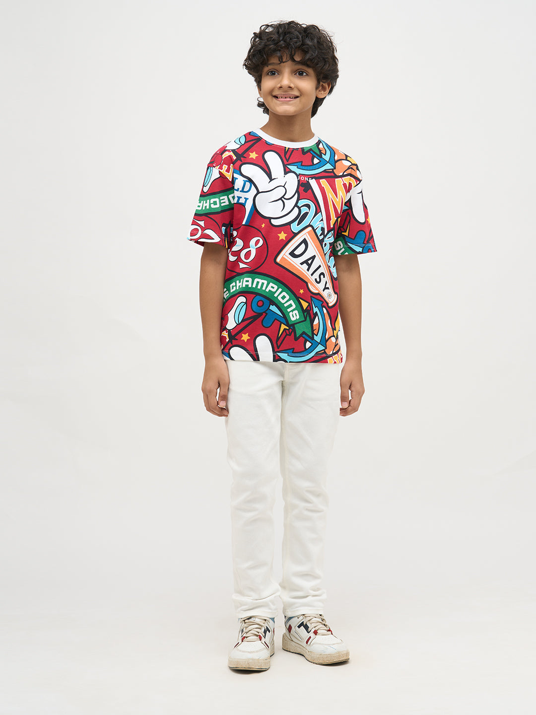 Boys Mickey Printed T-shirt- Red