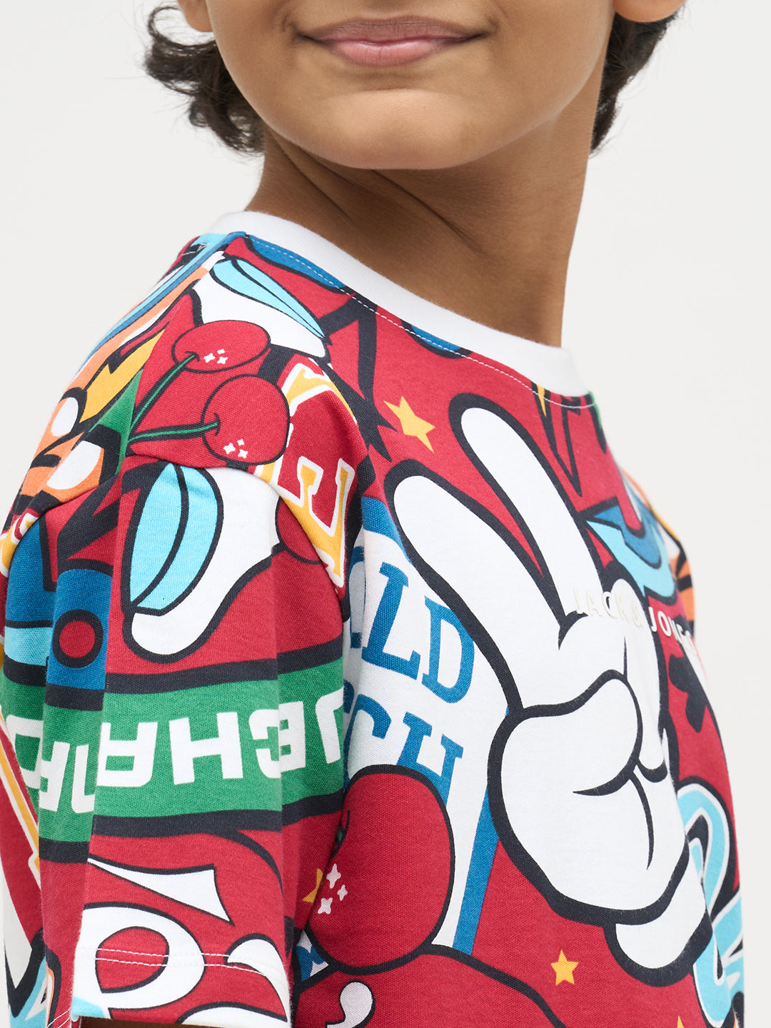 Boys Mickey Printed T-shirt- Red