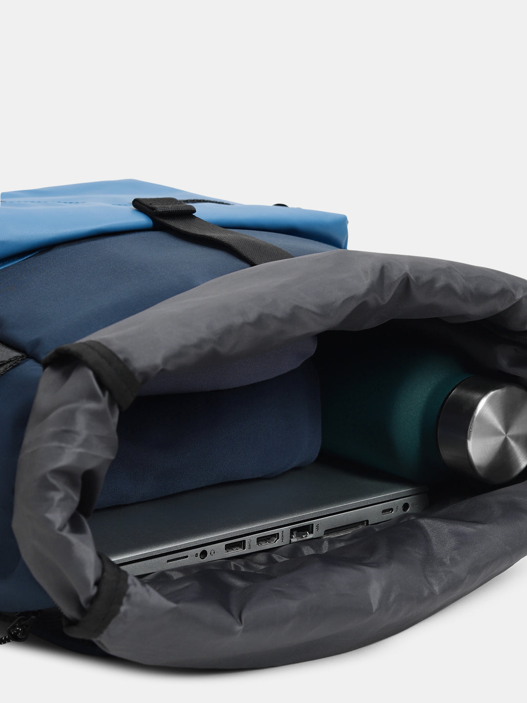 Colourblocked Roll-Top Backpack - Blue