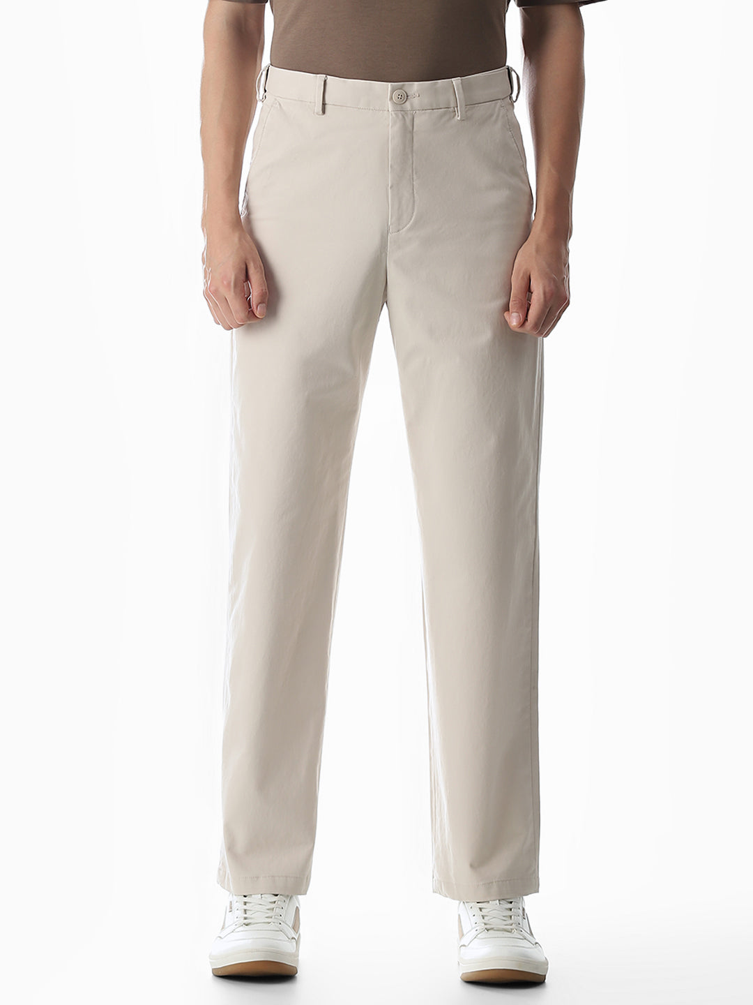 Beige Low Rise Regular Fit Pants