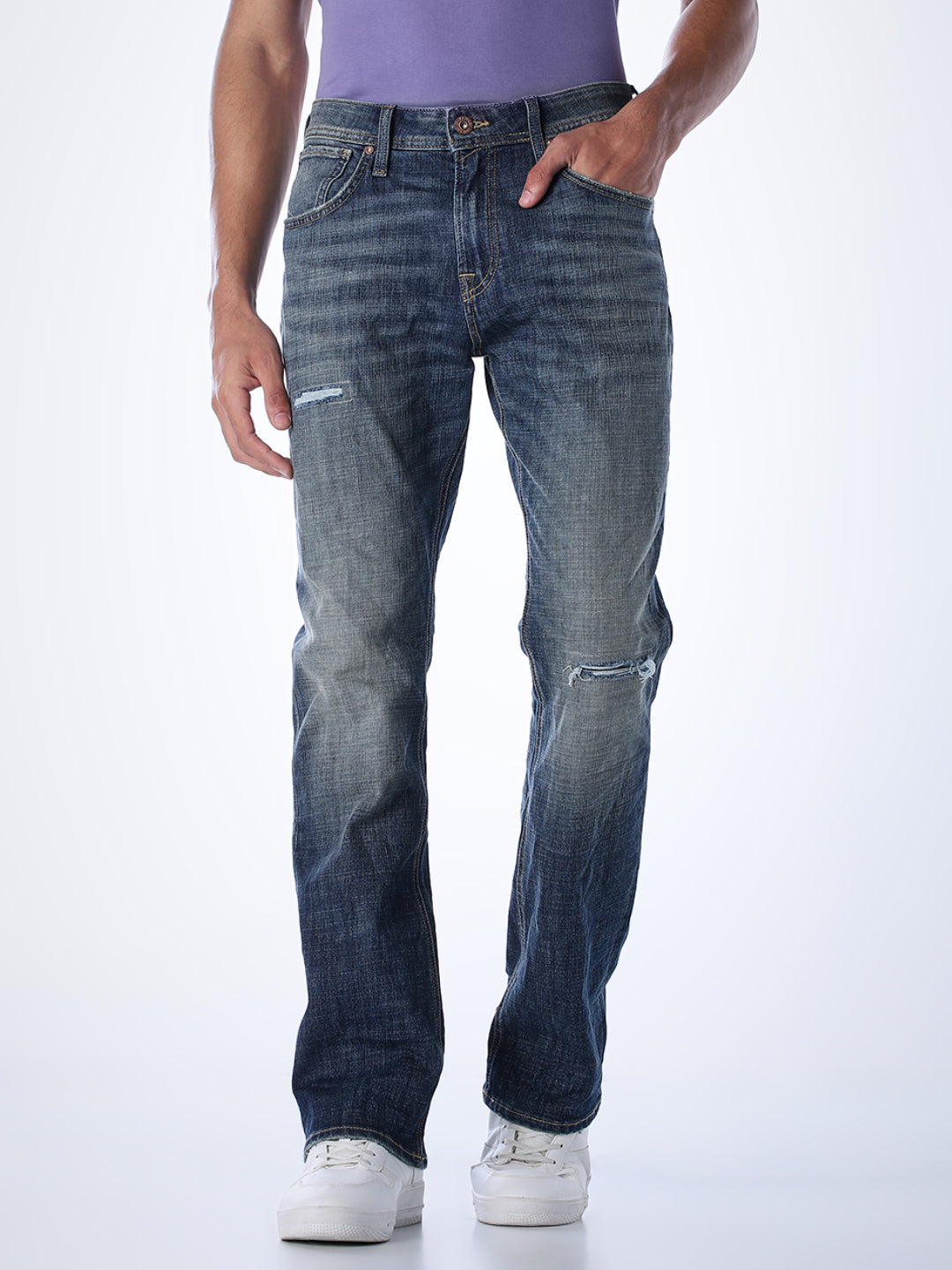 Mildly Distressed Cliff Bootcut Jeans