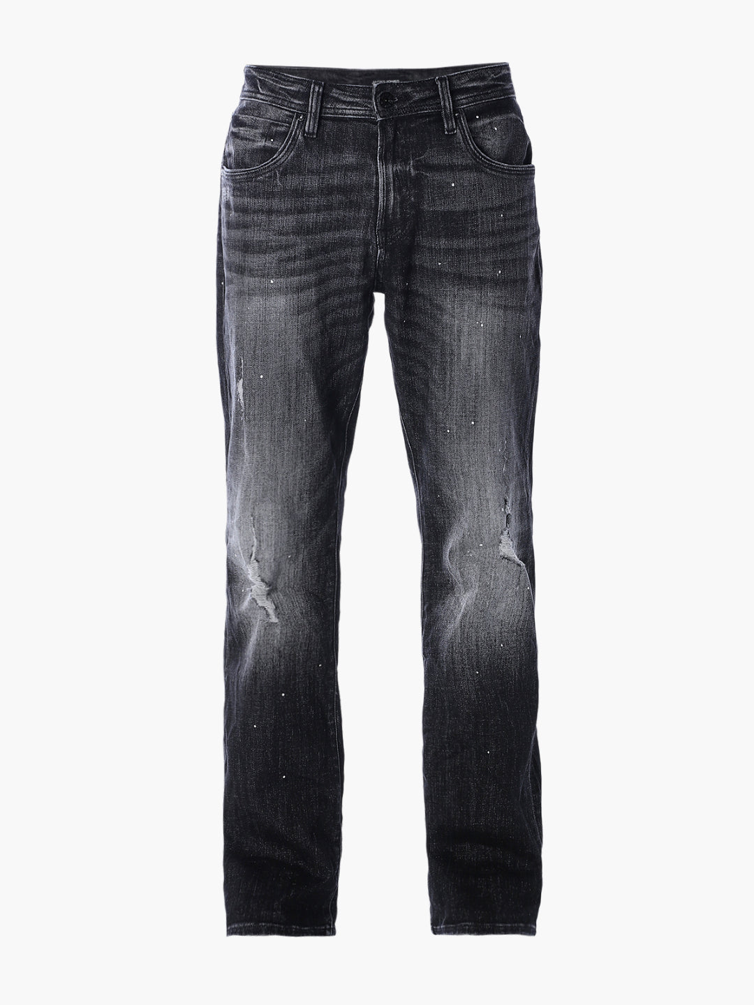 Mildly Distressed Cliff Bootcut Jeans - Black