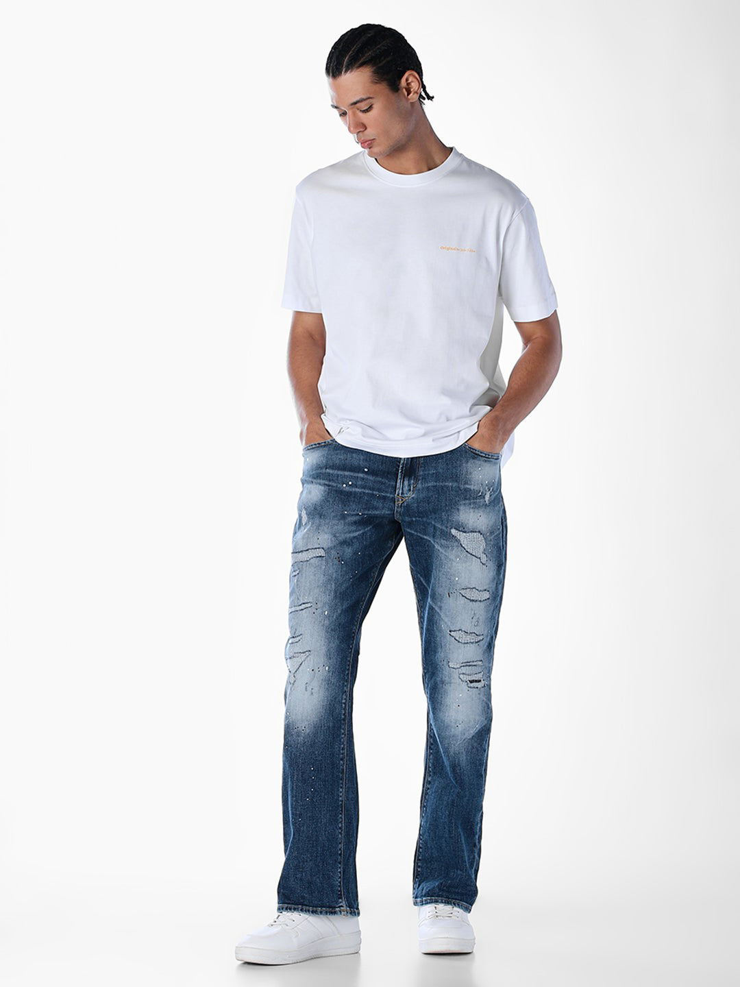 5 Pocket Distressed Bootcut Jeans