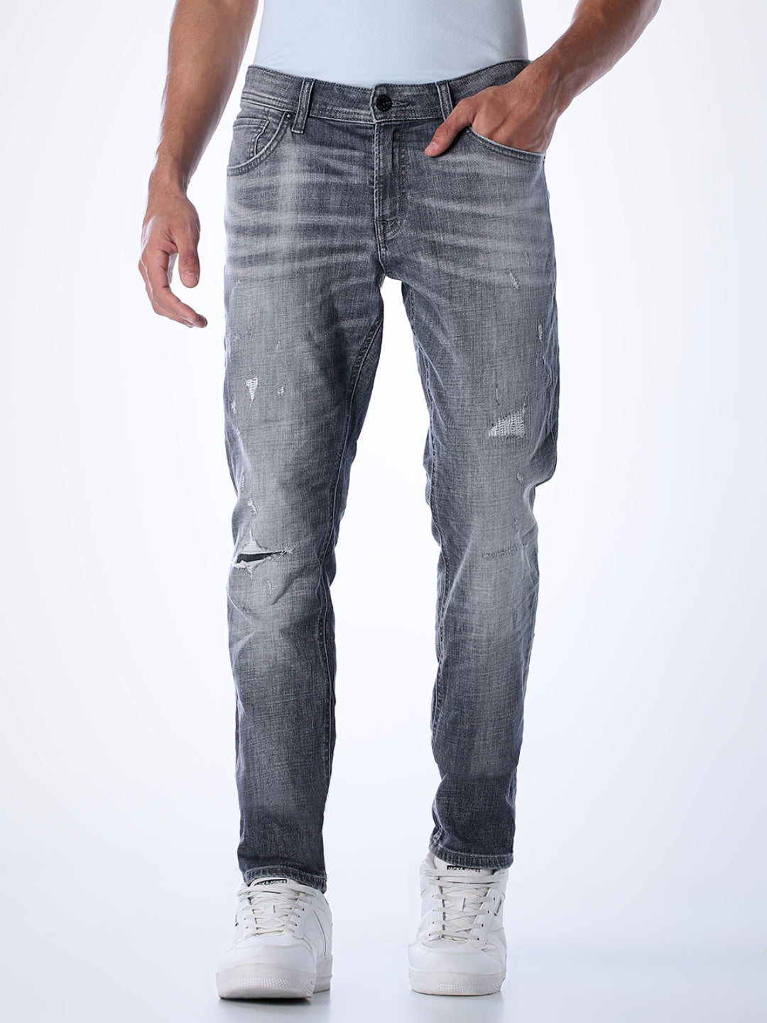 Heavily Distressed Glenn Slim Fit Jeans - Grey