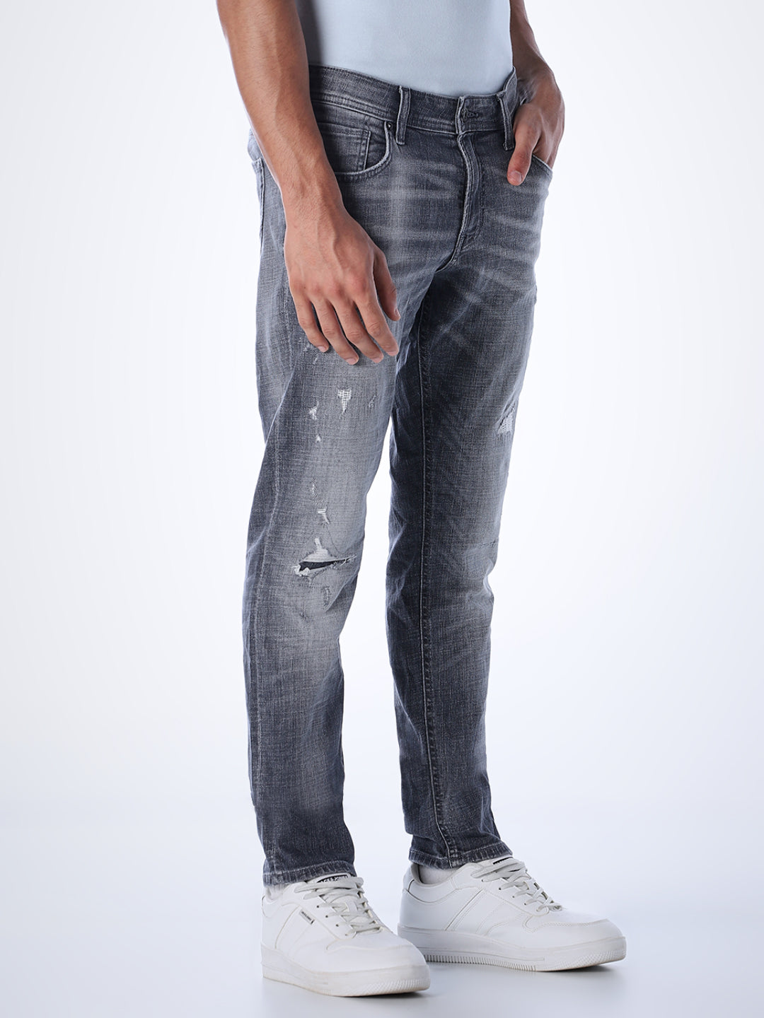 Heavily Distressed Glenn Slim Fit Jeans - Grey