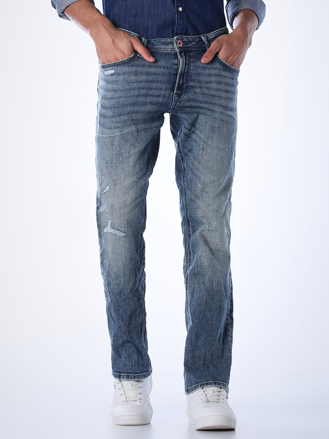 Mildly Distressed Clark Regular Fit Jeans